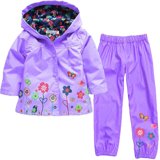 Girls Lilac Floral Rain Mac and Pants *
