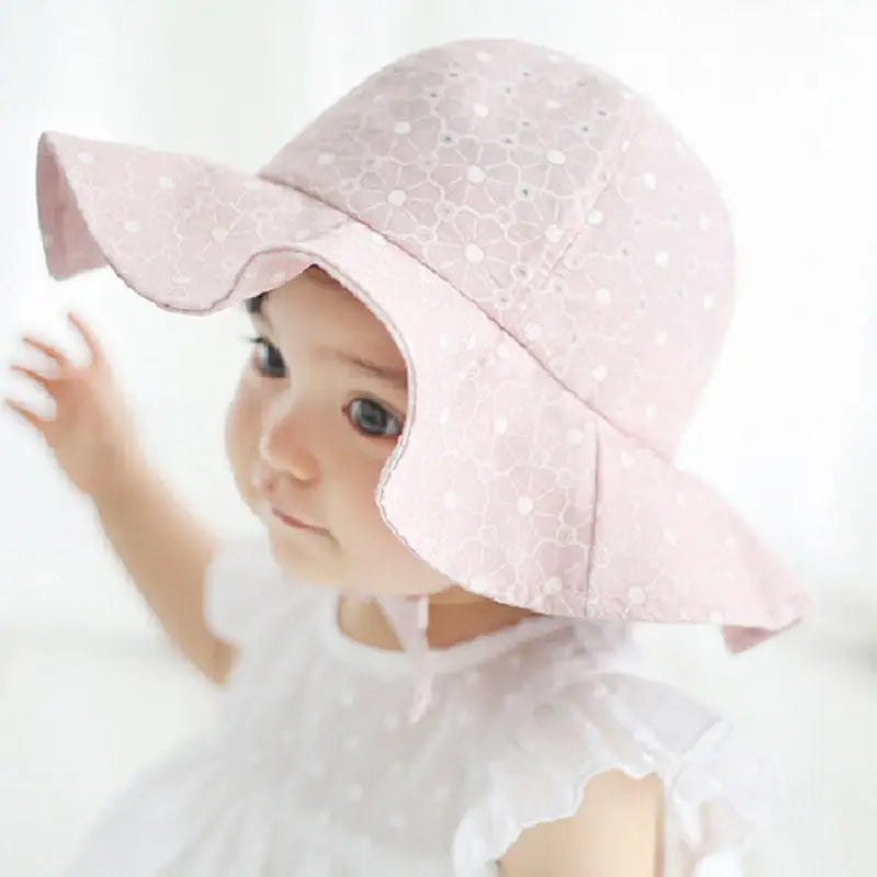 Baby Girls Summer Sun Hat with Wide Brim - Pink or White