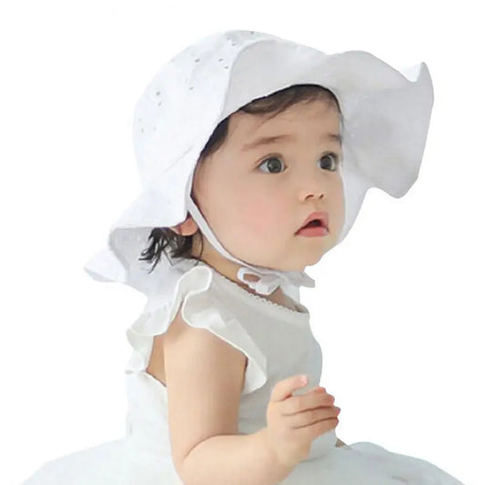 Baby Girls Summer Sun Hat with Wide Brim - Pink or White