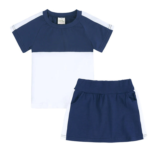 Girls Contrast Skirt & T shirt Navy