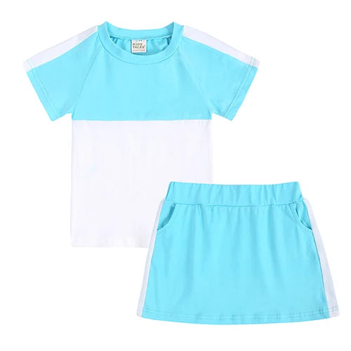 Girls Contrast Skirt & T shirt Aqua