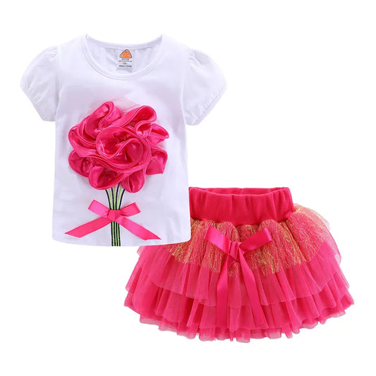 Girls Tulle Fushia Skirt & Floral T shirt