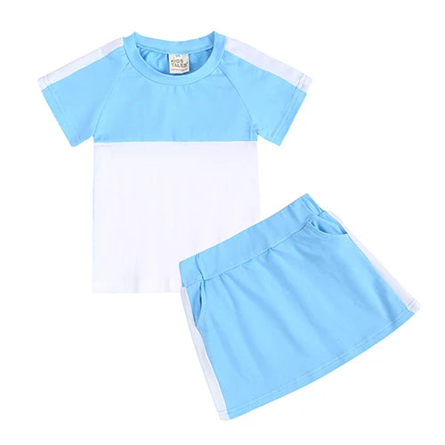 Girls Contrast Skirt & T shirt Sky Blue