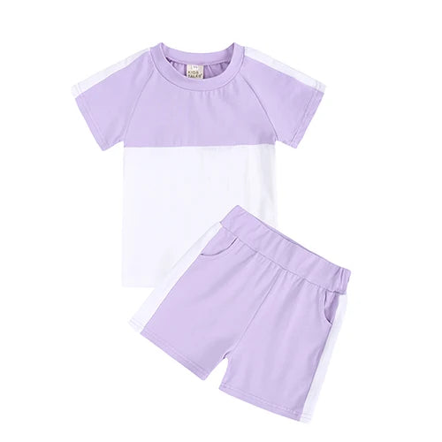 Boys Contrast Shorts & T shirt Lilac