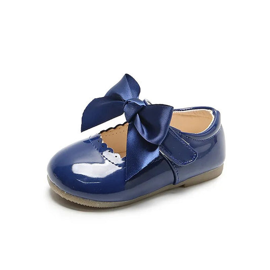 Girls Mary Jane Party Shoes with Satin Bow - Navy Blue *
