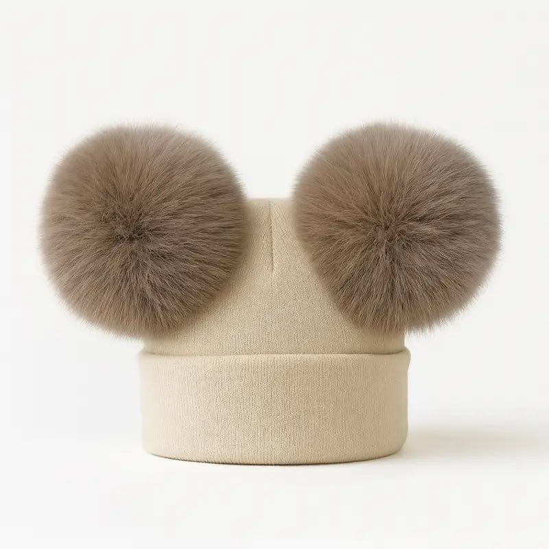 EvaBella Double Pom Pom Hat Camel Poms