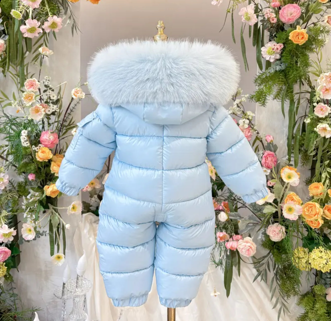 EvaBella Signature Winter Snowsuit with Detachable Belt –Baby Blue