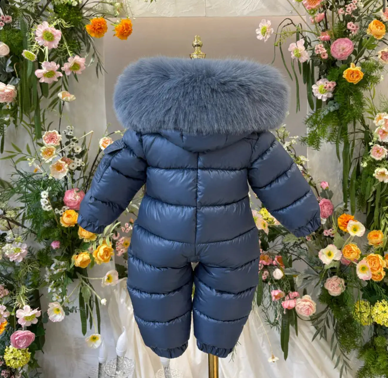 EvaBella Signature Winter Snowsuit with Detachable Belt – Navy Blue