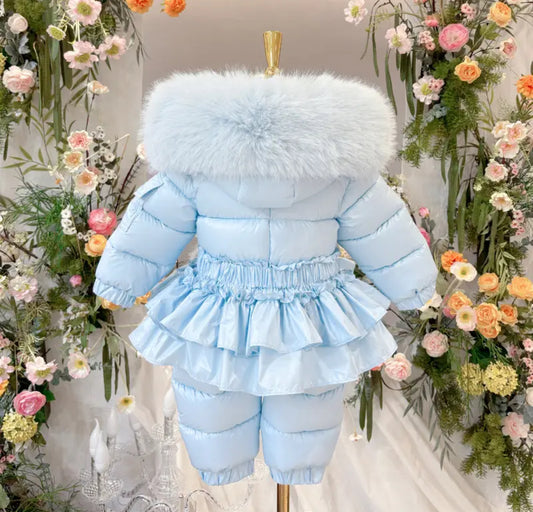 EvaBella Signature Winter Snowsuit with Detachable Skirt– Baby Blue