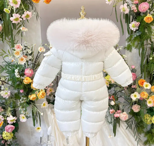 EvaBella Signature Winter Snowsuit with Detachable Belt – cream