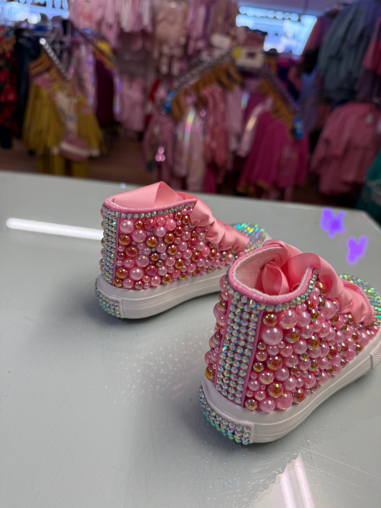 Dolly Bling Canvas Baseball Boots Fushia Pearls white sole