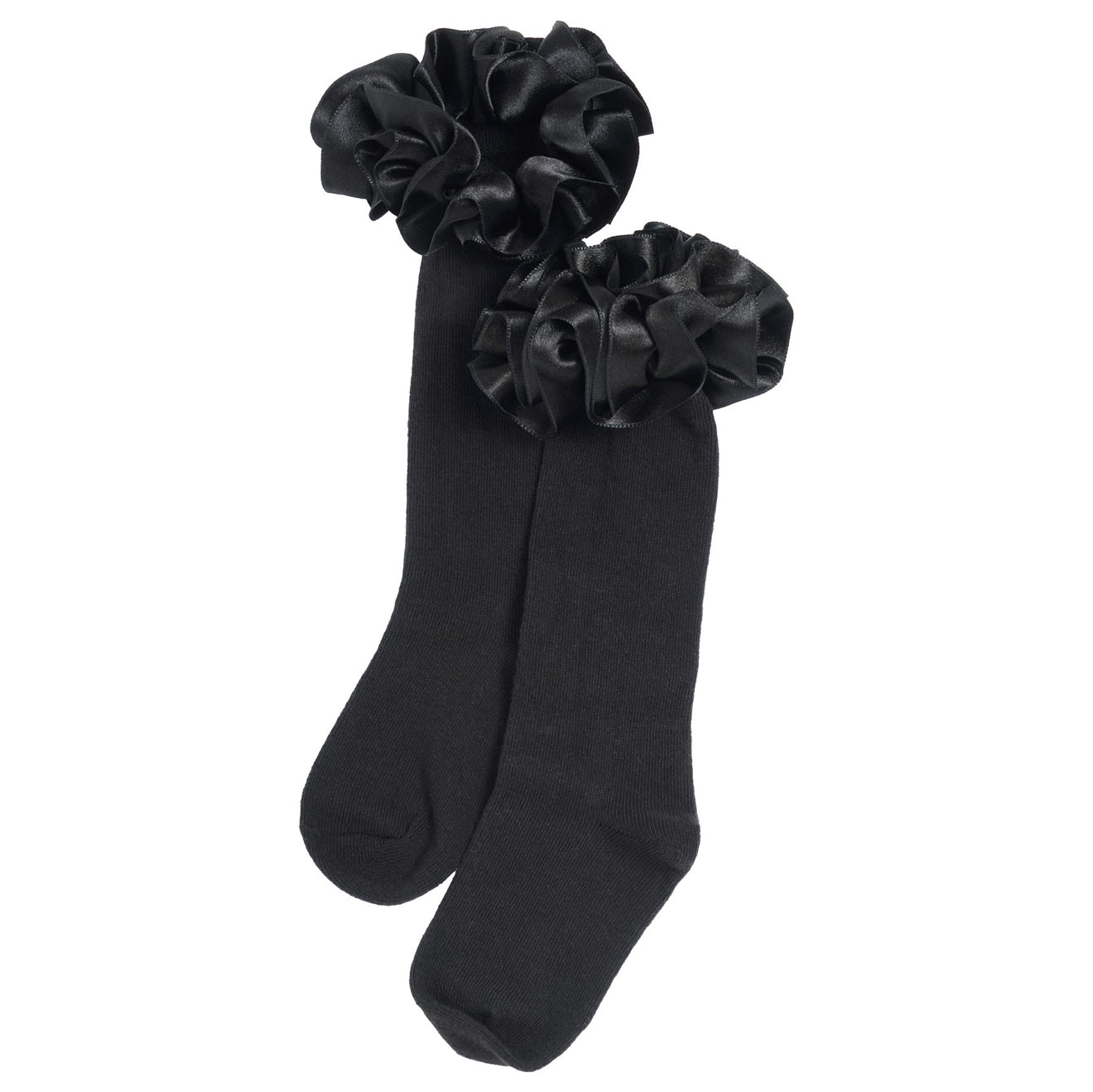Caramelo Kids Black Ruffle Ribbon Knee High Socks