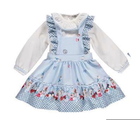 Piccola Speranza AW23 Girls Baby Blue Pinafore Dress set