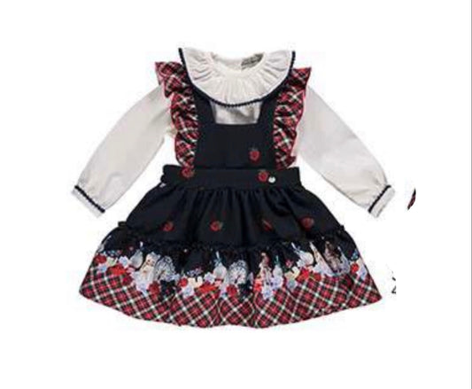 Piccola Speranza Girls Baby Navy Pinafore Tartan Dress set