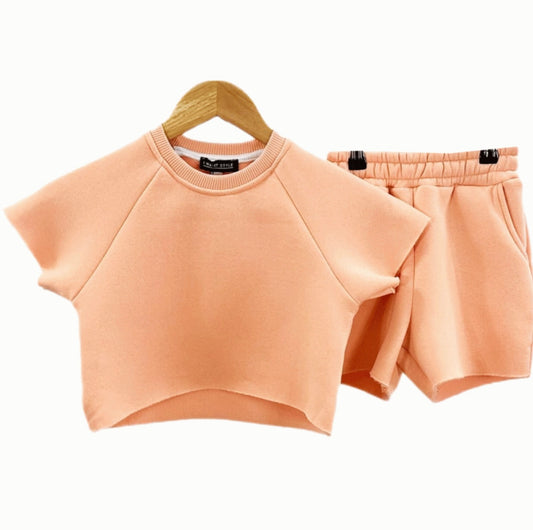 Girls Cropped T shirt & Sweat shorts Orange