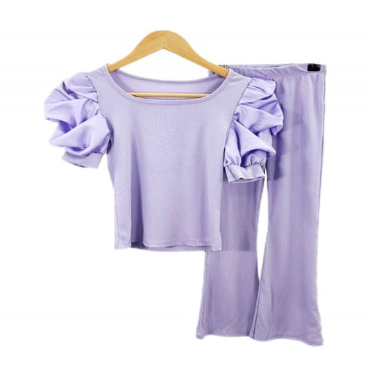 Girls Puff Ball T shirt and Trousers Lilac
