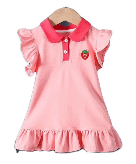 Girls Coral Strawberry Tennis style Summer Dres