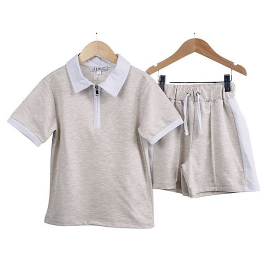 Boys Beige Polo T shirt and Shorts Set