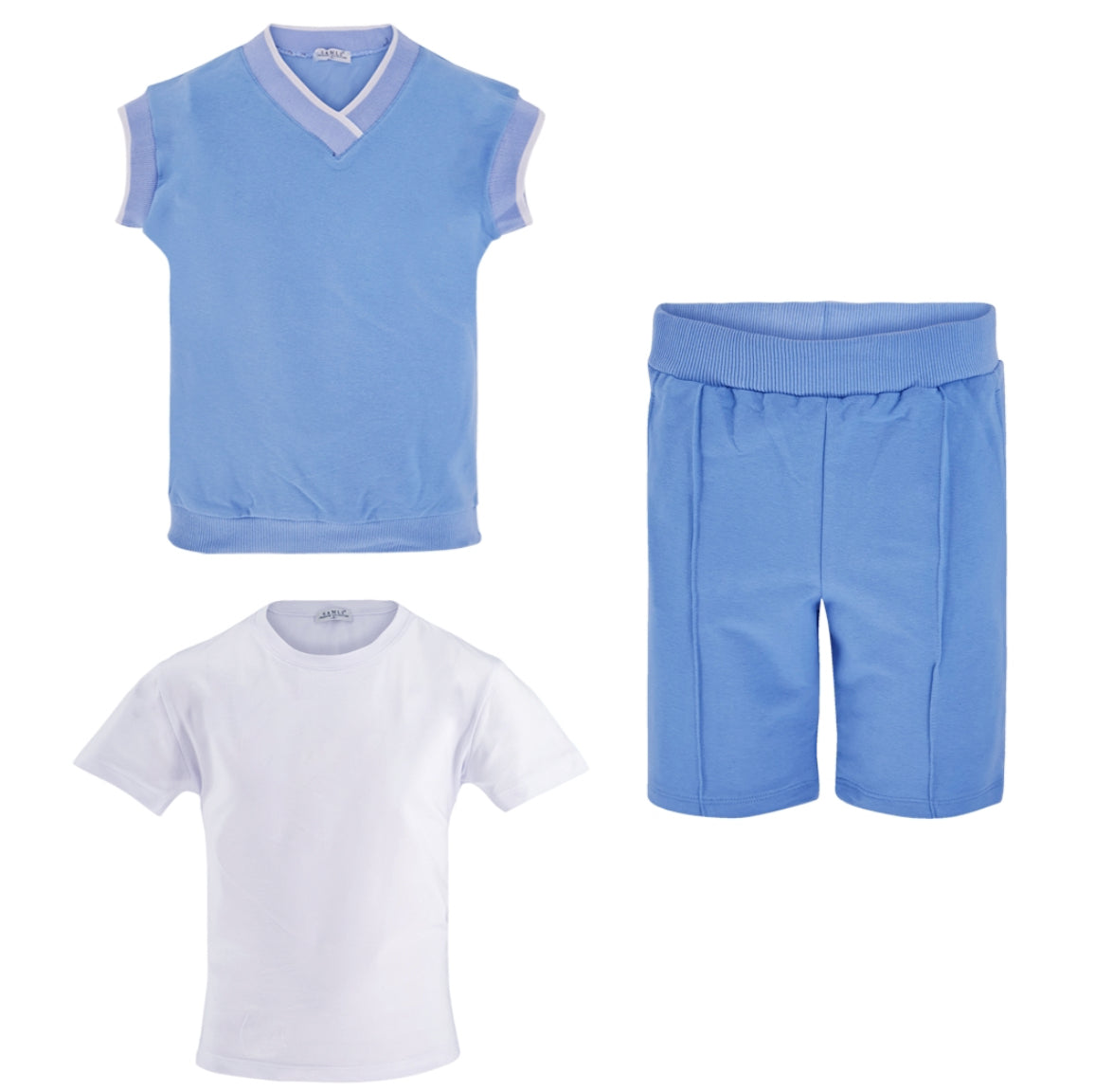 Boys Sky Blue Vest T shirt and Shorts Set