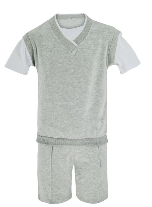 Boys Grey Vest T shirt and Shorts Set