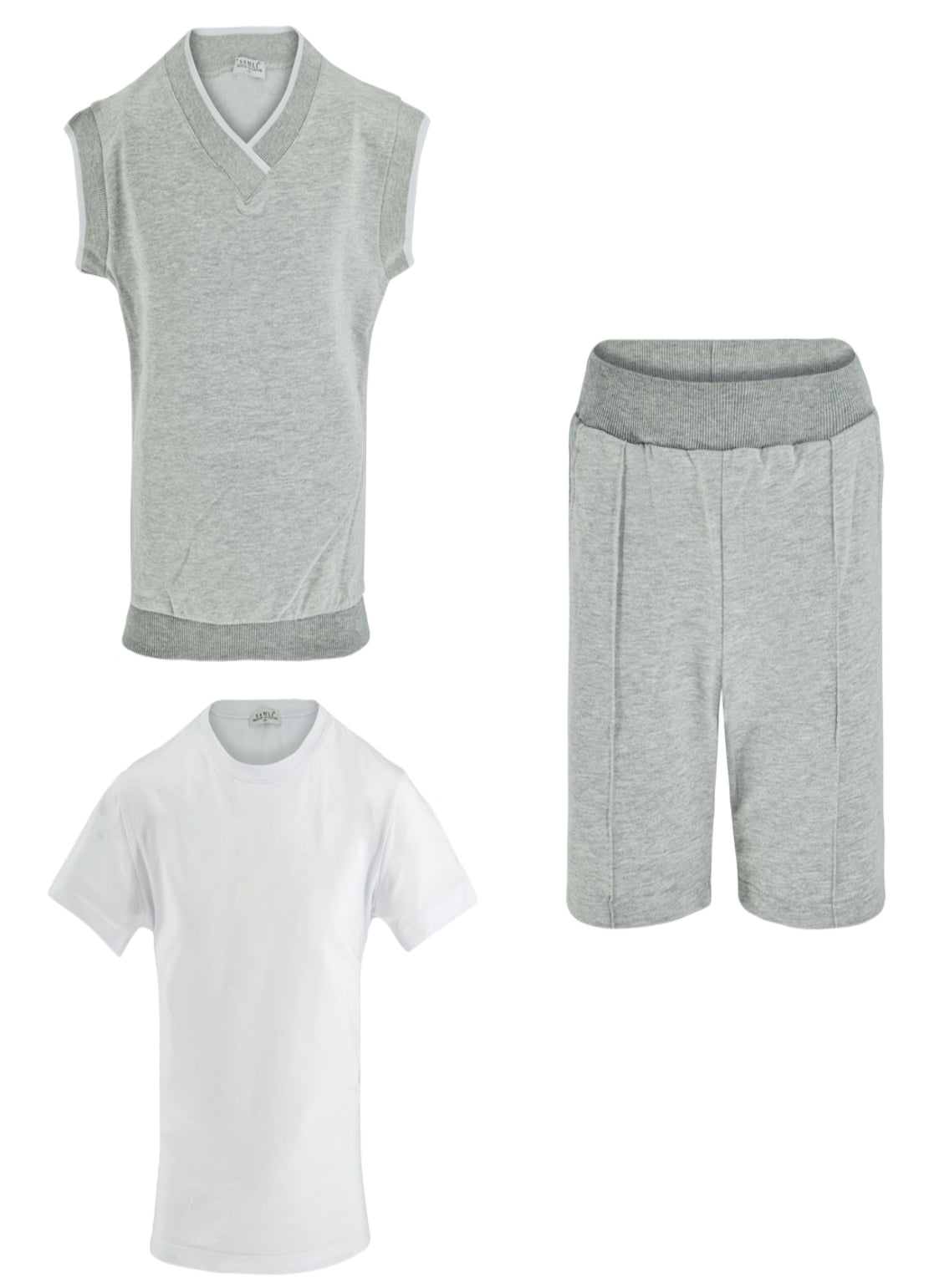 Boys Grey Vest T shirt and Shorts Set