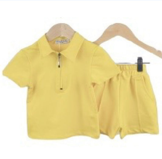 Boys toddler yellow shorts and polo t shirt