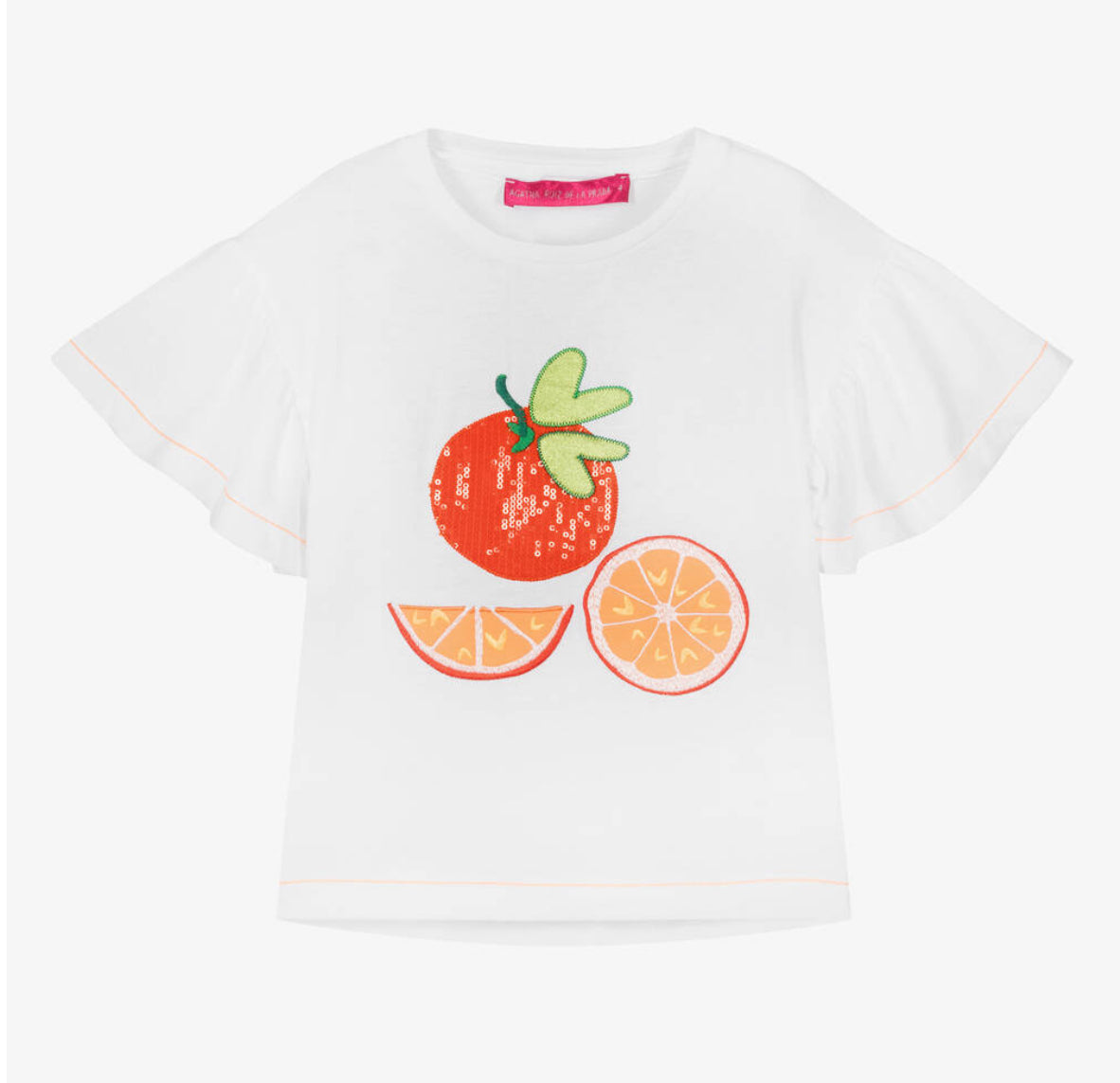 Agatha Ruiz de la Prada Girls Las Palmas Fruit Printed Shorts and White T shirt with Matching Fruit image