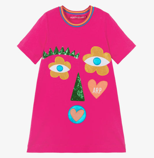 Agatha Ruiz de la Prada Girls Barcelona Fushia Emoji Face T shirt Dress