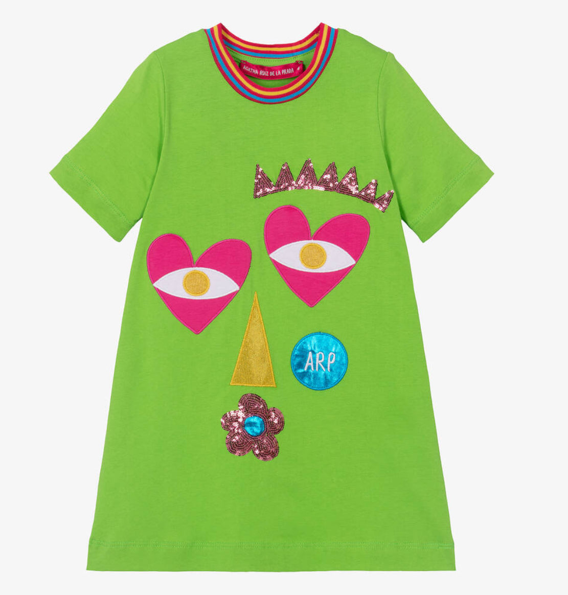 Agatha Ruiz de la Prada Girls Barcelona Green Emoji Face T shirt Dress