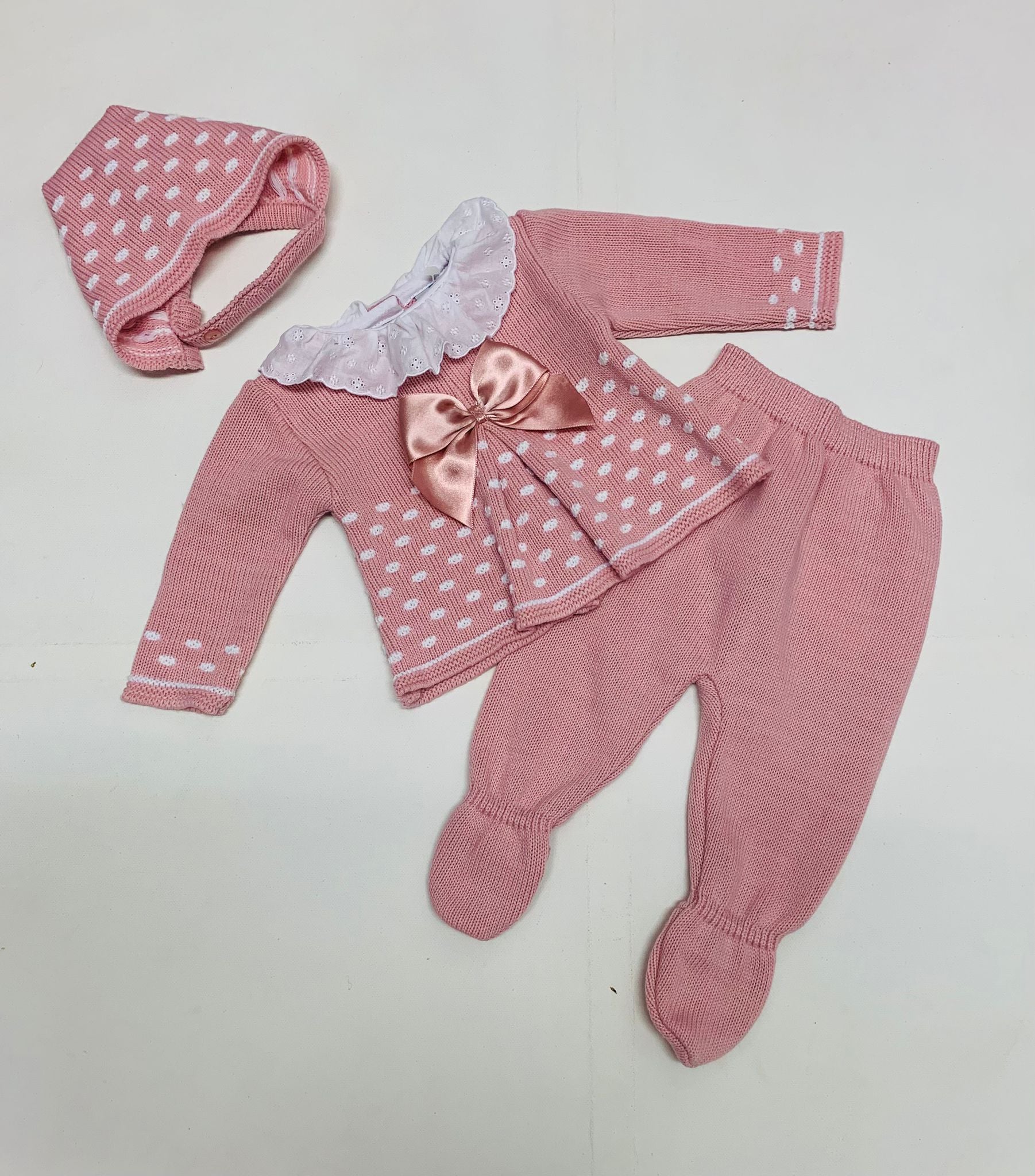 Sardon Girls Blush 3PC Knitted Spot Jacket, Top & Trousers