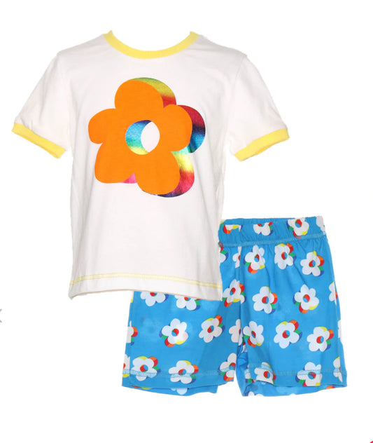 Agatha Ruiz de la Prada Girls Malaga White Daisy Flower Logo T shirt and Daisy Print Shorts