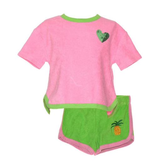 Agatha Ruiz de la Prada Girls Las Palmas Lime Green Shorts and Pink T shirt