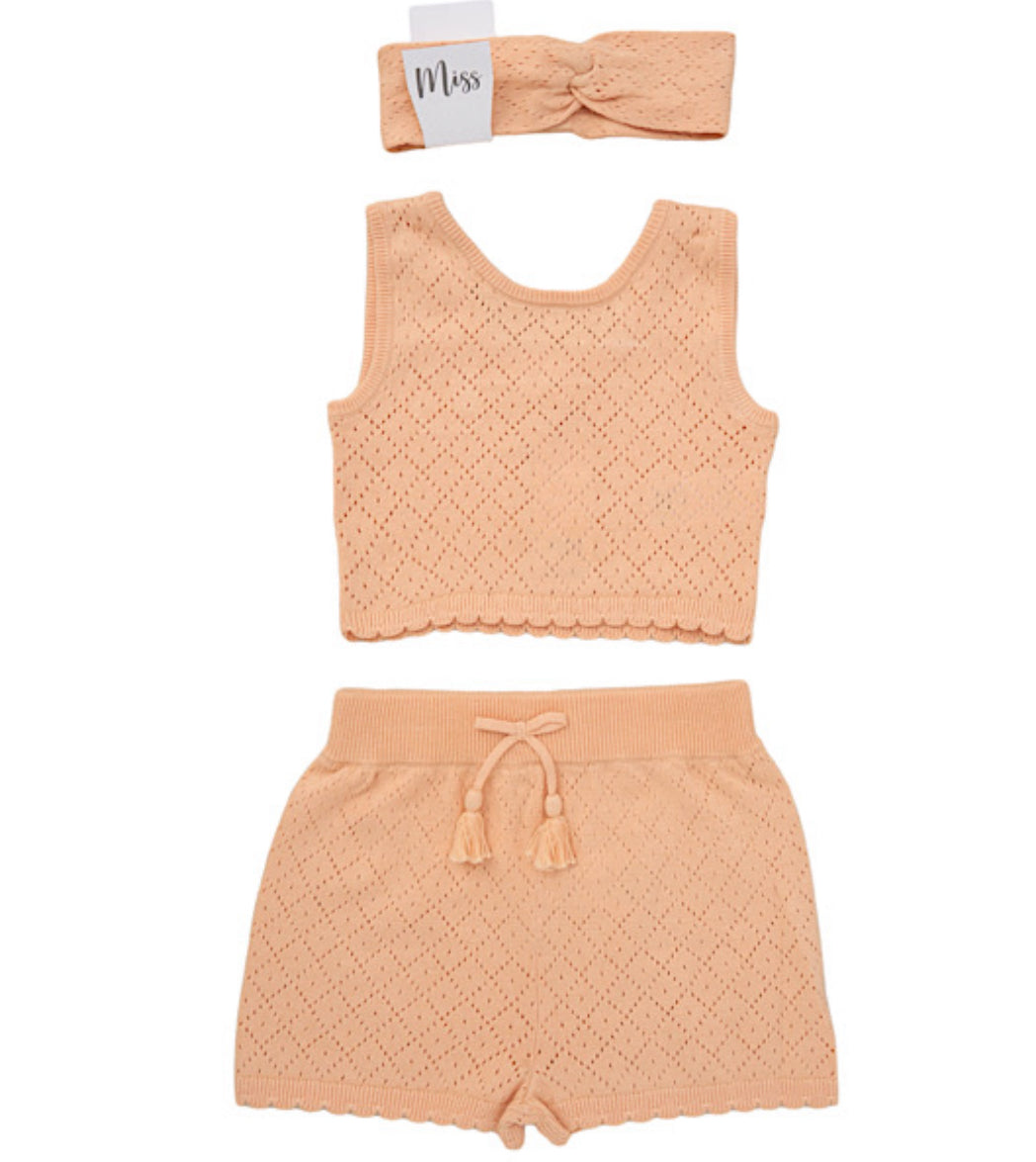 Girls Knitted Orange Shorts Set