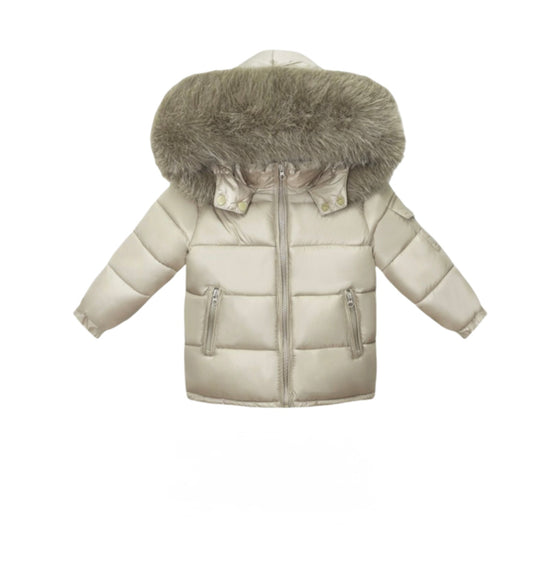 Irish Cream Coat with faux fur hood
