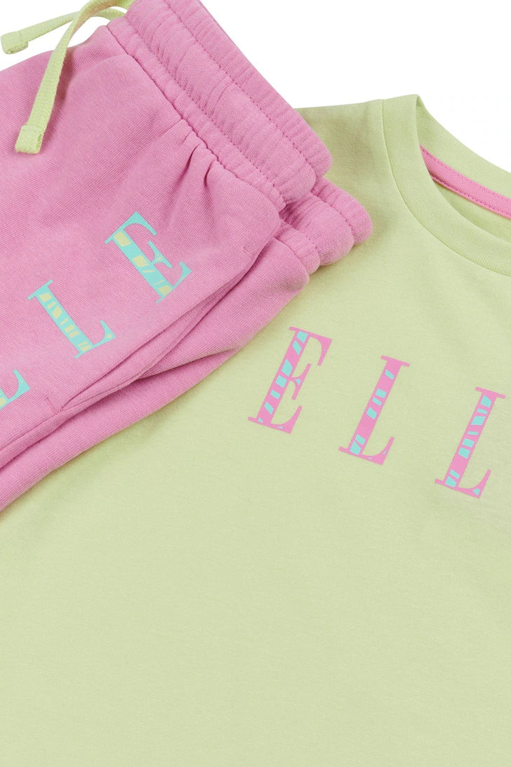 ELLE Girls Lime Geometric Graphis Shorts & T Shirt Set