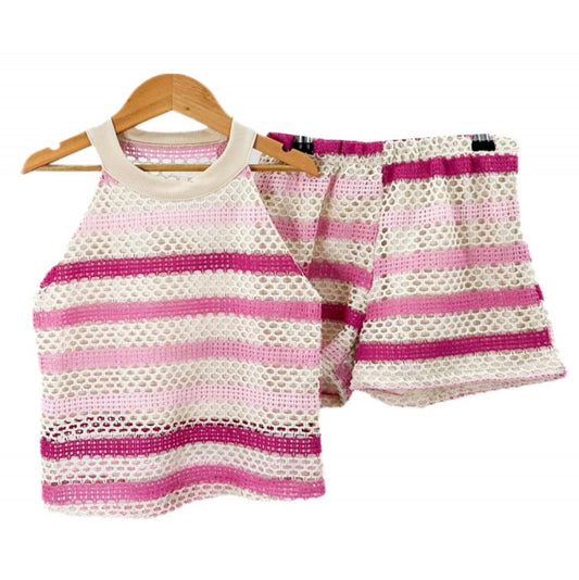 Girls Cherry Pink knitted Shorts Set