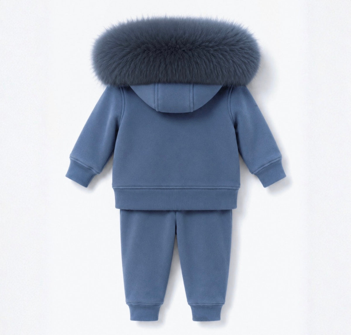 EvaBella Signature Faux Fur Hooded Two Piece Set - Mount Blue