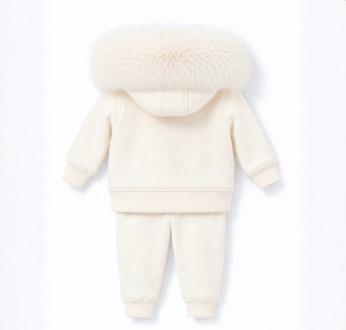 EvaBella Signature Faux Fur Hooded Double Bow Two Piece Set - Cream