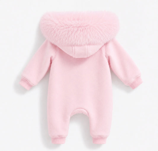 EvaBella Signature Faux Fur Hooded All in One| Baby Pink