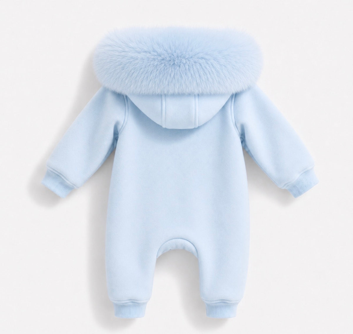 EvaBella Signature Faux Fur Hooded All in One| Cream Baby Blue