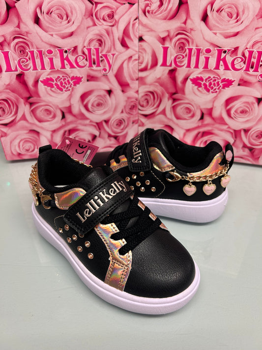 Lelli Kelly Gioello Black Trainers with Rose Gold Charm Love Heart Bracelet