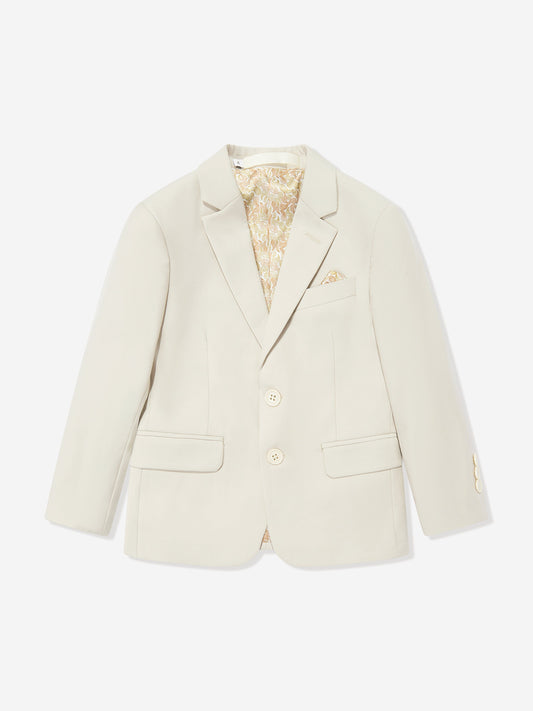 Beige boys blazer with notched lapels and breast pocket detail