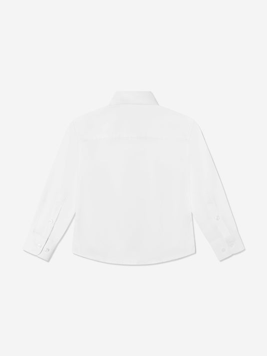 Boys white cotton shirt, back view with button details