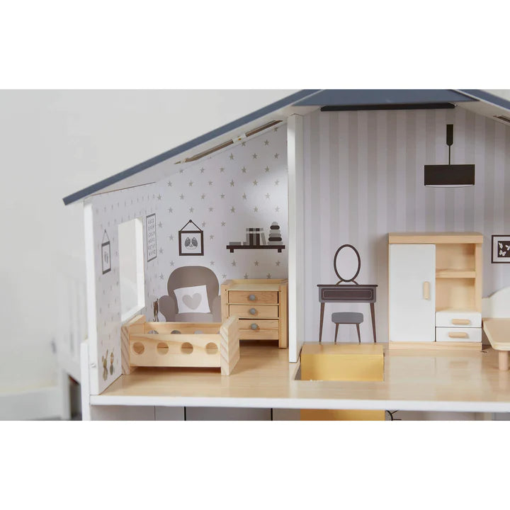 Contemporary Dolls House with 18 Handcrafted Wood Furniture Accessories