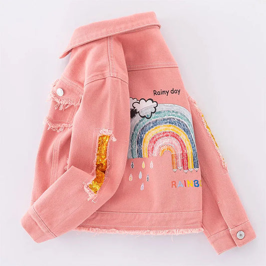 Girls Pink Sequin Denim Jacket *