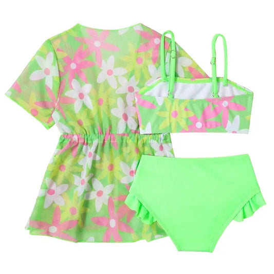 Girls Green Floral Swim Set & Cover-Up | Toddler Swimwear 1–3 Years *Preorder