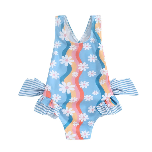 Girls Floral Aqua Swim Suit