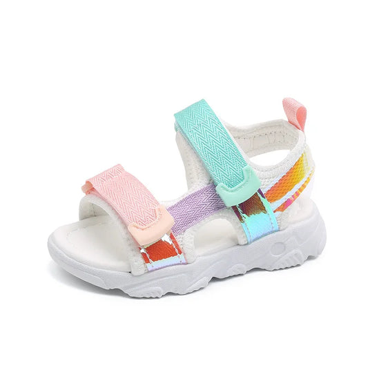 Girls White Open Toe Soft Velcro Sandals