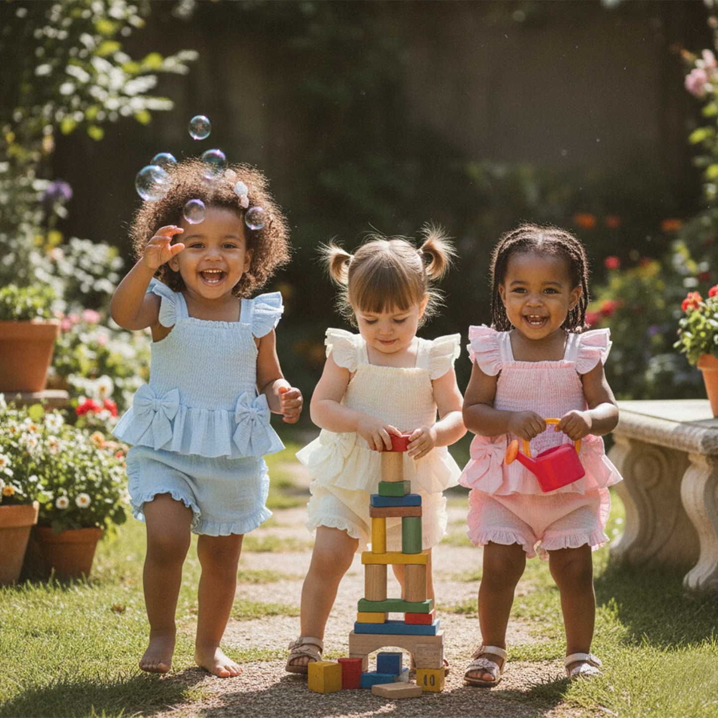 Baby Girls Cream Ivory Smocked Bow Top & Ruffle Shorts Set *Online Product