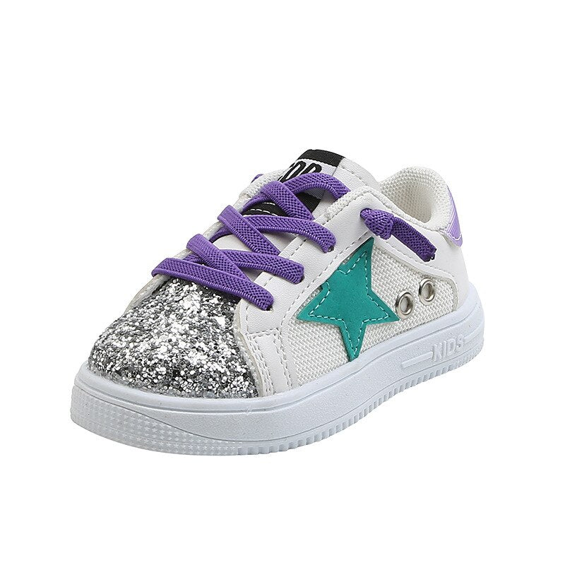 Girls Casual Board Shoes Purple Silver Star Sequin